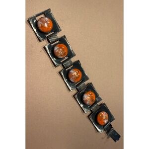 Vintage Orange Enamel Bracelet Modernist Art Deco‎ Retro Statement Jewelry